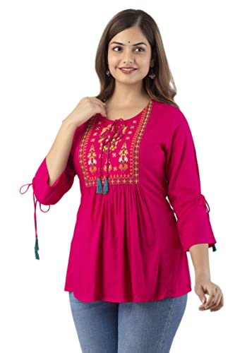 Image of DMP FASHION Women's Rayon Classic Heavy Embroidery Top with Beautifull Tassels at Front and on Both Sleeves