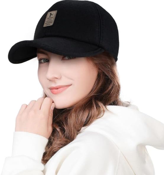 Image of Black Baseball Cap with Leather Patch, Casual Unisex Sports Hat, Adjustable Fit-Free Size