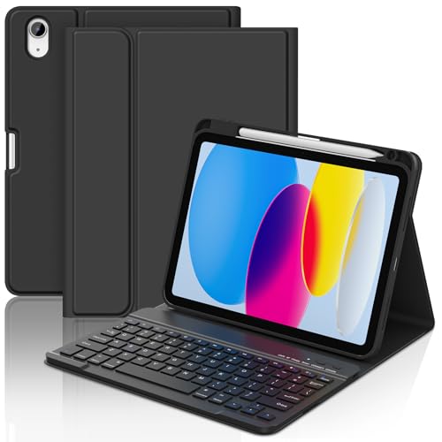 Image of COO Keyboard Case for iPad 11th A16 /10th Gen | Detachable Bluetooth Keyboard, Pencil Holder, Auto Wake /Sleep, 3 Angles, Shockproof PU TPU Cover, Black