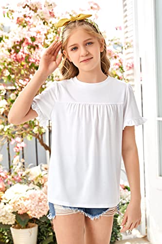 Image of Ebifin Girls Short Sleeve Tops Kids Peplum Babydoll T Shirts Tees 4-15Y | Girls T-Shirts, Crew neck Short Sleeve Shirts, Casual Tunic Tops, Cute Blouses, Summer Tees, Ruffle Hem, Loose fit