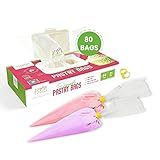 Disposable Piping Bags Extra Large - 21 Inch 80 count Heavy Duty Icing Bags in dispenser box. Microwave safe. 3 Free Pastry Bag Ties included!