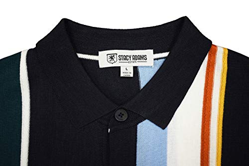 Men’s Short Sleeve Knit Sports Shirt - Modern Polo Vintage Classics: Vertical Stripe Color Block (Xxl, Navy) #TOP2