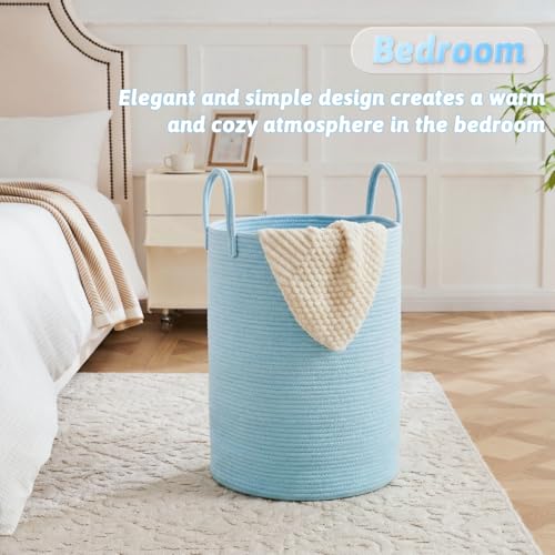 Image of Laundry Basket,Woven Cotton Rope Laundry Hamper,100L for Decor Storage of Dirty Clothes,Toys and Blankets in Bathroom,Baby Room and Living Room