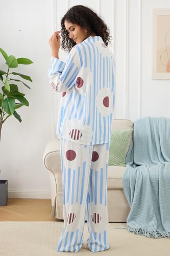 Image of YiNi LuLu Womens Pajamas Set 2 Piece Long Sleeve Sleepwear Button Down Pjs Lounge Set Nightwear with Pockets