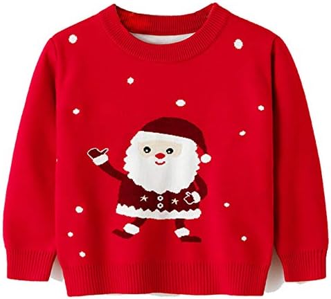 HILEELANG Toddler Christmas Sweater Boy Girl Winter Red Santa Claus Long Sleeve Knite Pullover Cute Cartoon Sweater 3T