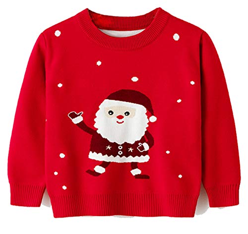 Hileelang Toddler Christmas Sweater Boy Girl Winter Red Santa Claus Long Sleeve Knite Pullover Cute Cartoon Sweater 3T #TOP6