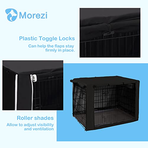 Image of Morezi Dog Crate Cover for Wire Crates Kennel 2 Doors Heavy Duty Waterproof Windproof Soundproof Pet Cage Cover Home Decoration for Dogs - Cover Only - Black - Fits 30 Inch Crates