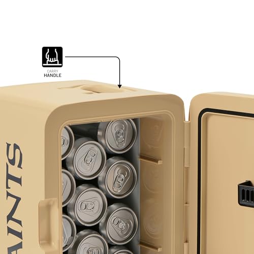 Image of Ukonic NFL New Orleans Saints 15-Can Mini Fridge 10L - AC /DC Powered, Official Team Colors & Logo, Portable Cooler for Tailgates, Home, Office, or Car