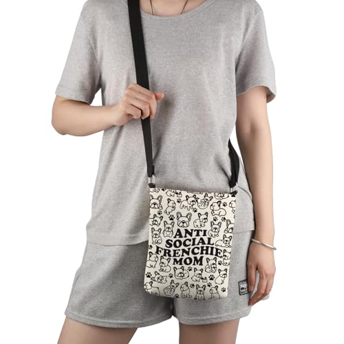 G2TUP Funny Frenchie Dog Lover Gift Anti Social Frenchie Mom Crossbody Bag Frenchie Mama Travel Bag Dog Lover Gift4