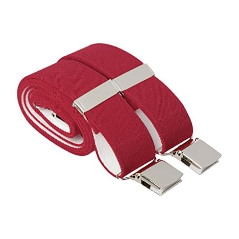 Deep Red Trouser Braces X Back Heavy Duty Plain 35mm Wide 4 Strong Silver Clips (Standard - 44 Inches Long, Deep Red) Cover