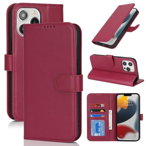 Image of for iPhone 13 Pro Case Wallet with Card Holder,for iPhone 13 Pro Wallet Case for Women Men,PU Leather Shockproof Magnetic Buckle Stand Flip Phone Case-Red
