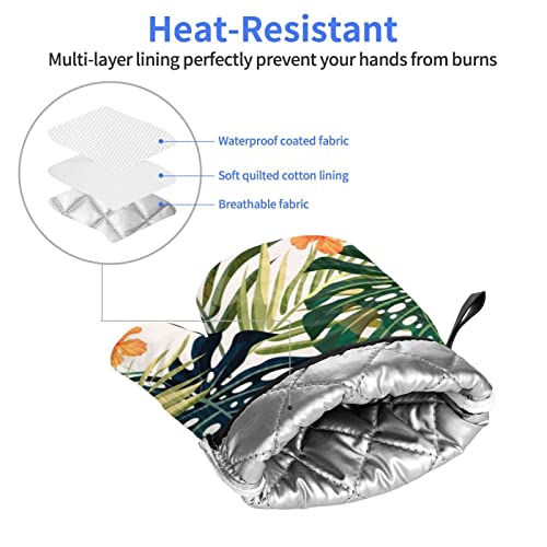 Tropical Summer Hawaiian Flower Palm Leaves Oven Mitts Sets Of 2 Heat Resistant Oven Gloves Kitchen Baking Cooking Bbq Cute Oven Mitts #TOP2