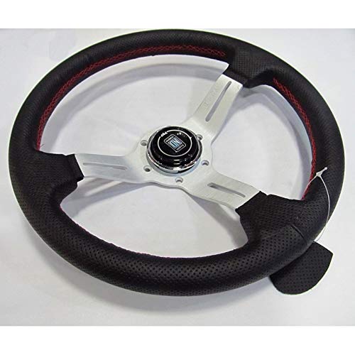 Kierownica sportowa, kierownica samochodowa, wyścigi, sportowy design, 330 mm, kolor srebrny, szprychy, głębokie danie, prawdziwa skóra, tuning, drift, kierownica wyścigowa