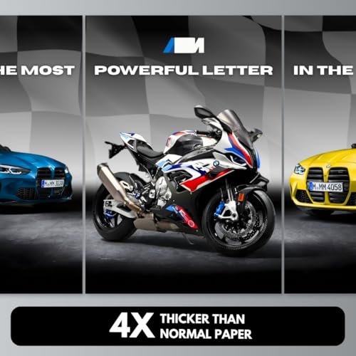 Image of BMW S1000RR Poster | BMW M4 Poster Split Design Cars | M1000RR 3 A3 Sized Car Posters for Wall | Large Size (89 x 42 cm) Sportscar Superbike Wall Art | Bike M4 M3 Car Posters for Wall, Room, Study Table
