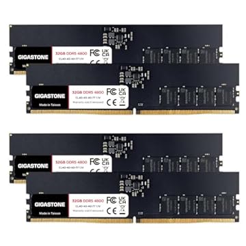 【RAM DDR5】 Kit GIGASTONE 128 GB (4 x 32 GB) DDR5 4800MHz PC5-38400 CL 40-40-40-77 1,1 V UDIMM 288 pinos sem buffer, sem buffer, sem ECC, alto desempenho, atualização de memória de desktop para PC