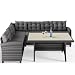 Casaria® Polyrattan Ecklounge Set WPC Esstisch Ecksofa inkl. 7 cm Sitzauflagen 15 cm Kissen Wetterfest Outdoor Lounge Garten Terrasse Balkon Möbel Grau