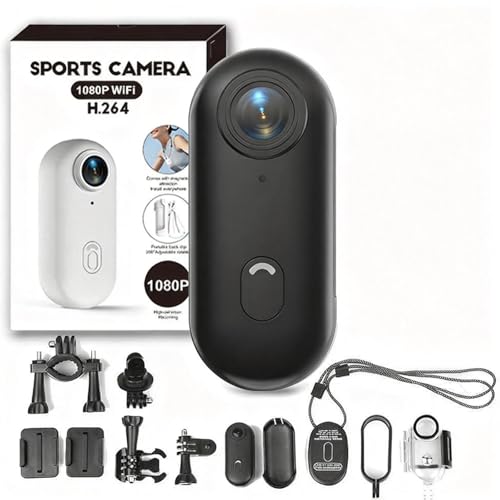 Zeerkeer Action CAM 1080P WiFi 120° Angular Amplio, Mini Camara Deportiva Cámara 360 Bodycam Camara Acuatica Clip Magnetico Pequeño y Portátil para Casco Moto, Mascotas y Vlog (Negro)