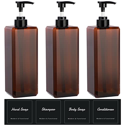 For Shampoo And Conditioner, 3packs 33.8oz Empty Cosmetic Dispenser With 4pcs Lables, Refillable Shower Press Dispensers For Bathroom, Bedroom, Washroom, Hotel