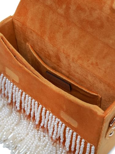 Image of THE TAN CLAN Kiara Beige Flap Over Bag Clutches for women Purses Luxury Evening Handbags for ladies with Handle
