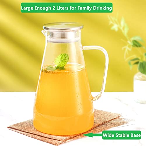 Tbgllmy 2 Liter 68 Ounces Glass Pitcher With Lid, Hot&Cold Water Pitcher With Handle, For Homemade Beverage, Juice, Iced Tea And Milk #TOP3