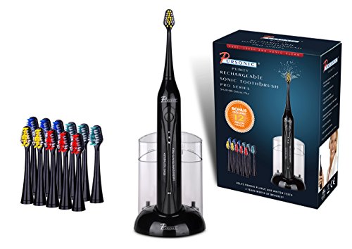 Pursonic S420 High Power Rechargeable Electric Sonic Toothbrush with 12 Brush Heads & Storage Charger, Black
