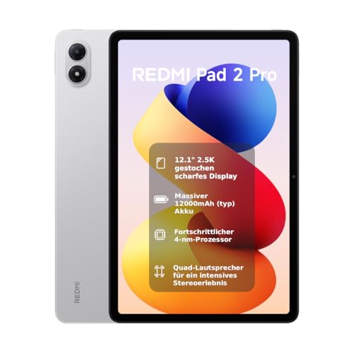 XIAOMI REDMI Pad 2 Pro, 8+256GB, 12,1' 2,5K 120Hz Display, Riesiger 12.000mAh (typ) Akku, 4nm Prozessor, Nahtlose Konnektivität, Silber