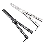 WAYDA Butterfly Knife, Trainer Martial Arts Practice Tool Steel Metal Folding Knife Comb Unsharpened Blade, Training Knife for Practicing Flipping Tricks, Set of 2