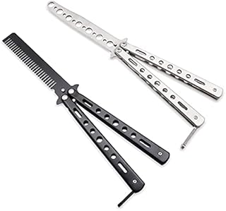 Butterfly Knife, Trainer Martial Arts Practice Tool Steel Metal Folding Knife Comb Unsharpened Blade, Training Knife for Practicing Flipping Tricks, Set of 2