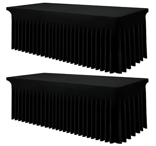 Smiry 2 Pack Spandex Elastic Fitted Table Cloth Skirt for 6FT Table