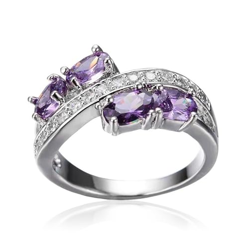 925 Sterling Silver Plated Simulated Amethyst Wedding Band Ring for Women