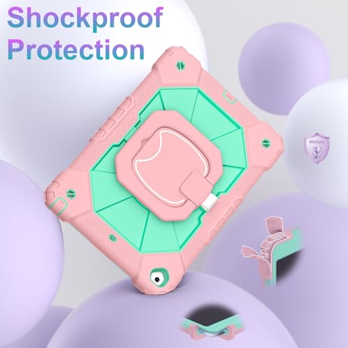 Image of Auizotl Case for iPad 9th /8th /7th Generation 10.2 Inch iPad Case 9th Generation with Screen Protector /Rotate Stand /Pen Holder,Military Grade Shockproof i Pad 9th /8th /7th Gen Cases,Rose Mint