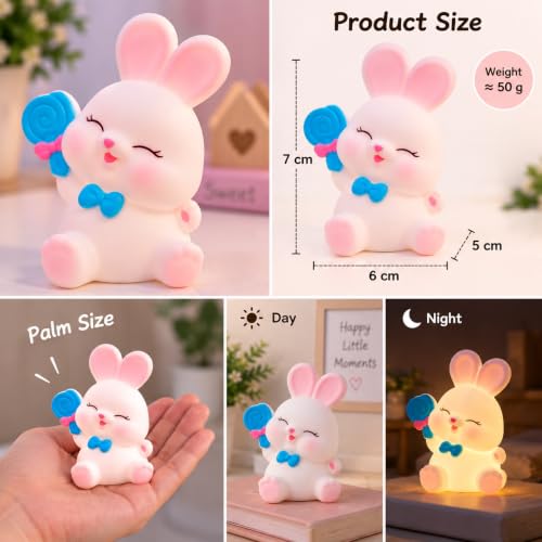 Image of Cute Lollipop Bunny Night Light Lamp Battery Operated Table and Desk Decorations Gift Pandas (Lollipop Bunny)