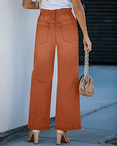 Grapent Women's Courderoy Jeans Baggy Womens Jeans With Elastic Waistband Womens Drawstring Jeans Women Jeans Elastic Waist Color Apricot Orange Size 8 Size 10 #TOP1