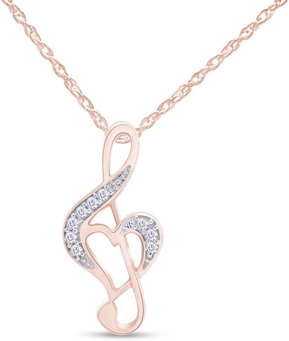 Jewel Zone US White Natural Diamond Music Note Heart Pendant Necklace in 14k Gold Over Sterling Silver (0.1 Ct)