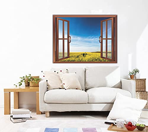 Image of CVANU Lovely View of Yellow Meadows with Clear Blue Sky in a Sunny Day Removable Faux Window Wall Sticker /Decals for Living Room etc Cv 45