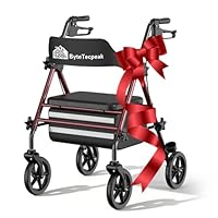 ByteTecpeak R4 Rollator faltbar und leicht mit Sitz, Rollatoren schmal für Wohnung, Rollatoren für Senioren klappbar mit 20 cm Reifen für All-Terrain, Sitz- und Griffhöhe verstellbar