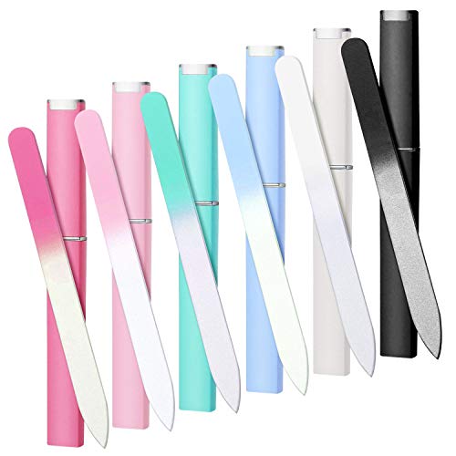 6 Pack Glass Nail Files with Case Crystal Glass Fingernail Files Double Sided Glass Nail File Mixed Color Manicure Set for Gentle Nail Care for Women Girls