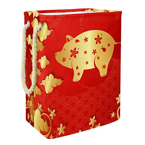 Panier à linge imperméable rouge cochon au tissu enduit anti-odeur et durable - 2