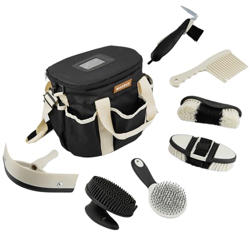 HDYEGY 8Pcs Horse Grooming Kit,Horse Brush Set Equine Care Cleaning Kit with Organizer Tote Bag, Tack Room Supplies Set for Grooming and Bathing