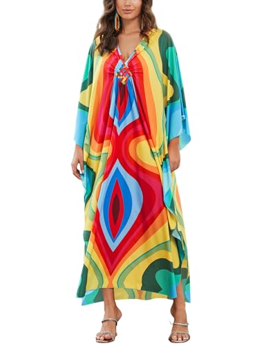 Image of KECVOT Kaftan Dresses for Women Plus Size Batwing Sleeve Caftans Long Bathing Suit Cover Up Maxi Beach Dress Loungewear
