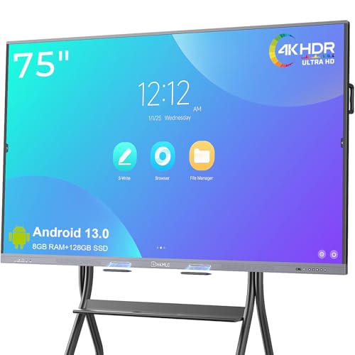 HKMLC Smart Board Summit 75 Inch, Electronic Whiteboard with 4K UHD Touchscreen Display, Interactive Smart Whiteboard for Classroom Home Office Business Studio (Wall Mount Included)