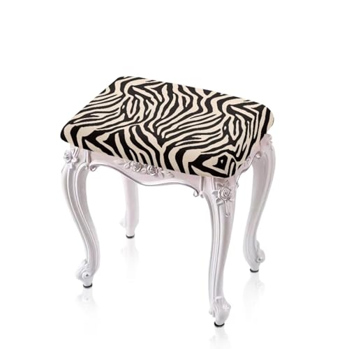 Xorudoydet Beige Zebra Stripe Print Stool Covers Rectangle Soft Stretch Saddle Seat Cover Counter Bar Stools Bar Chairs Covers Kitchen Island Chairs Cushion Protector, 2 Pack