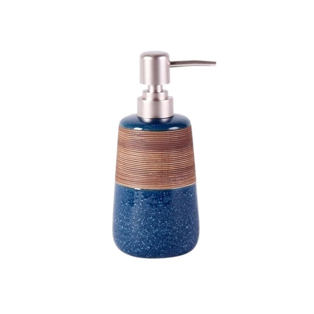 Kw3ns8bp5r Blue Home Shower Gel Hair Wash Water Pusher Lotion Dispenser Empty Bottle Hotel Ceramic Soap Shower Dispensers(Blue)