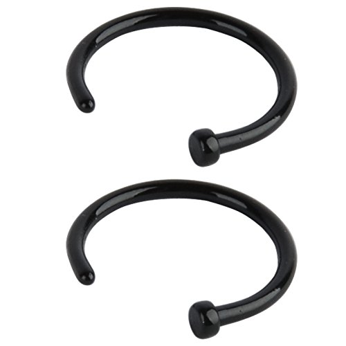 EAGLESTIME 2 x Noir 0,8 * 8 mm INOX Nez Anneau Bague Cerceau de Piercing