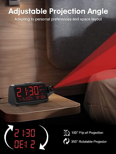 ROCAM Projection Alarm Clock with 180° Ceiling Projector & Digital Display - Image 4