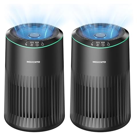 MORENTO Air Purifiers for Home, Air Purifier for Smoke Pet Dander Odors with Fragrance Sponge, Small Air Purifier with Sleep Mode for Bedroom Office, Blue Ambient Light, MR2566, Black, 2 Pack Cover