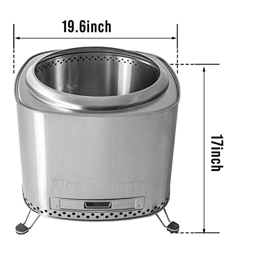 Upgraded Flame Engine 19 Inch Square Portable Smokeless Fire Pit With Carry Bag And Ash Removal Tray For Easy Cleanup For Wood Logs Or Wood Pellets, Stainless Steel #TOP1