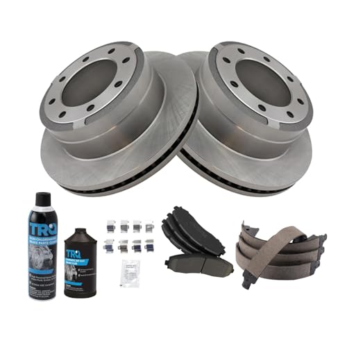 Image of TRQ Rear Brake Pad & Rotor Kit, with Chemical Kit Parking Brake Shoe Set Ceramic Compatible with 2013-2021 Ford F-250 Super Duty F-350 Super Duty