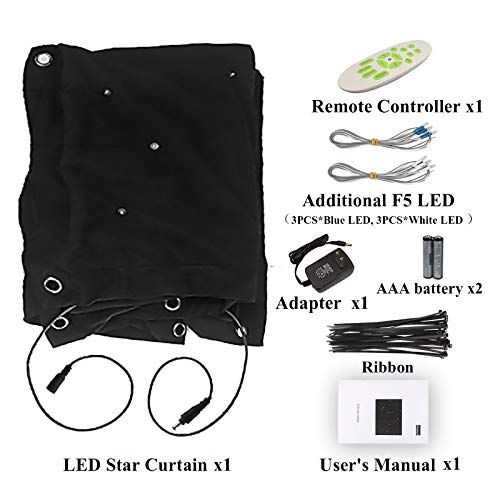 GBGS Blue White Star Curtains LED Cloth DJ Stage Backdrop Remote, Splicable, Auto/Strobe(9 Variations), 56 LEDs, Romantic, Foldable for Children, Christmas, Halloween, Birthday Party, 4.9x3.9ft - Thumbnail 3