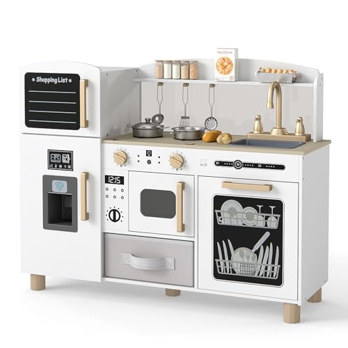 COSTWAY Wooden Kids Kitchen, Toddler Pretend Play Kitchen wi
